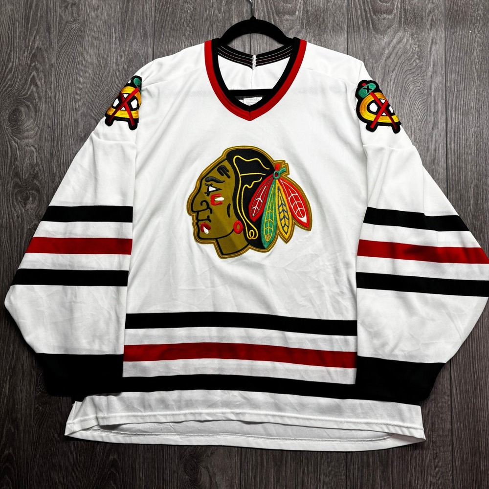 Vintage CCM Chicago Blackhawks NHL Hockey Jersey White Men XL Maska 90s